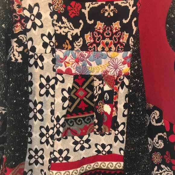 wool jersey jaquard tunic/dress women's M patchwork midi boho artto wear Retro - Picture 5 of 9